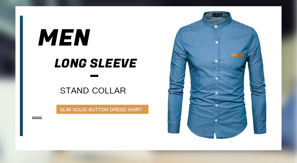 Casual Long Sleeve Stand Collar Slim Clothing Solid Button Men Dress Shirt